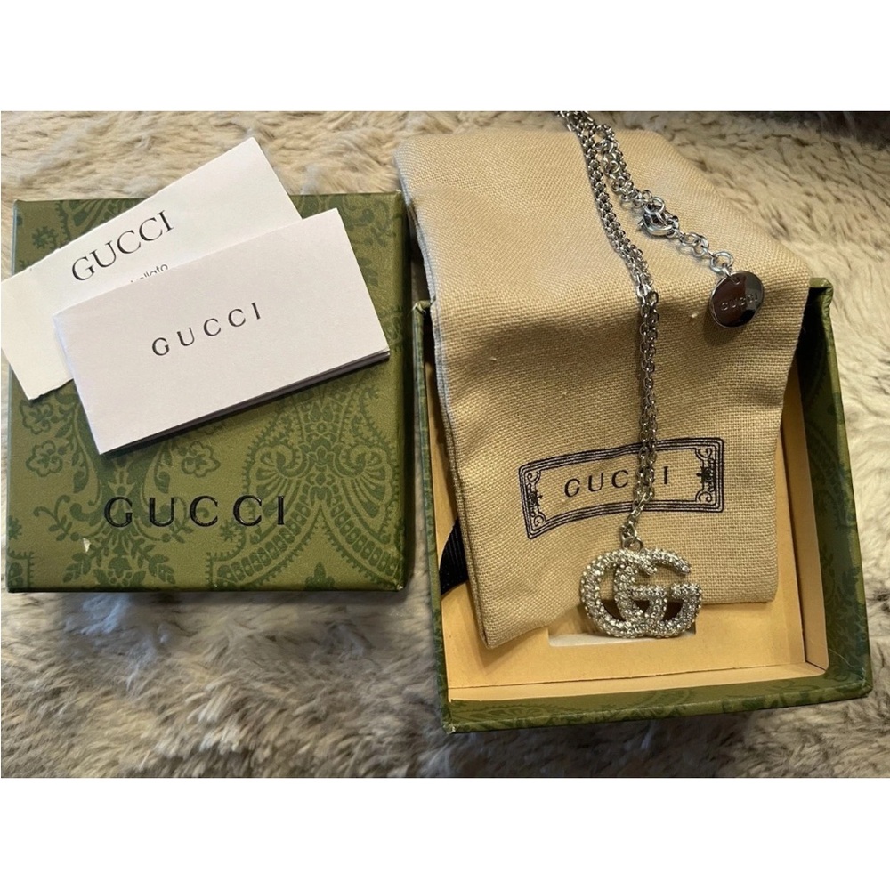 Gucci Sparkling Silver GG Pendant Necklace